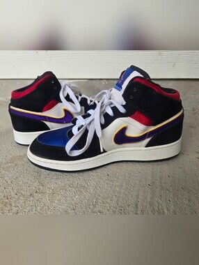 Air Jordan Nike  High-Top Sneakers in White, Black, Purple & Red